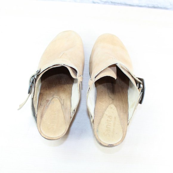 SANITA Brown Leather Wood Heel Backless Ankle Stra - Picture 6 of 9